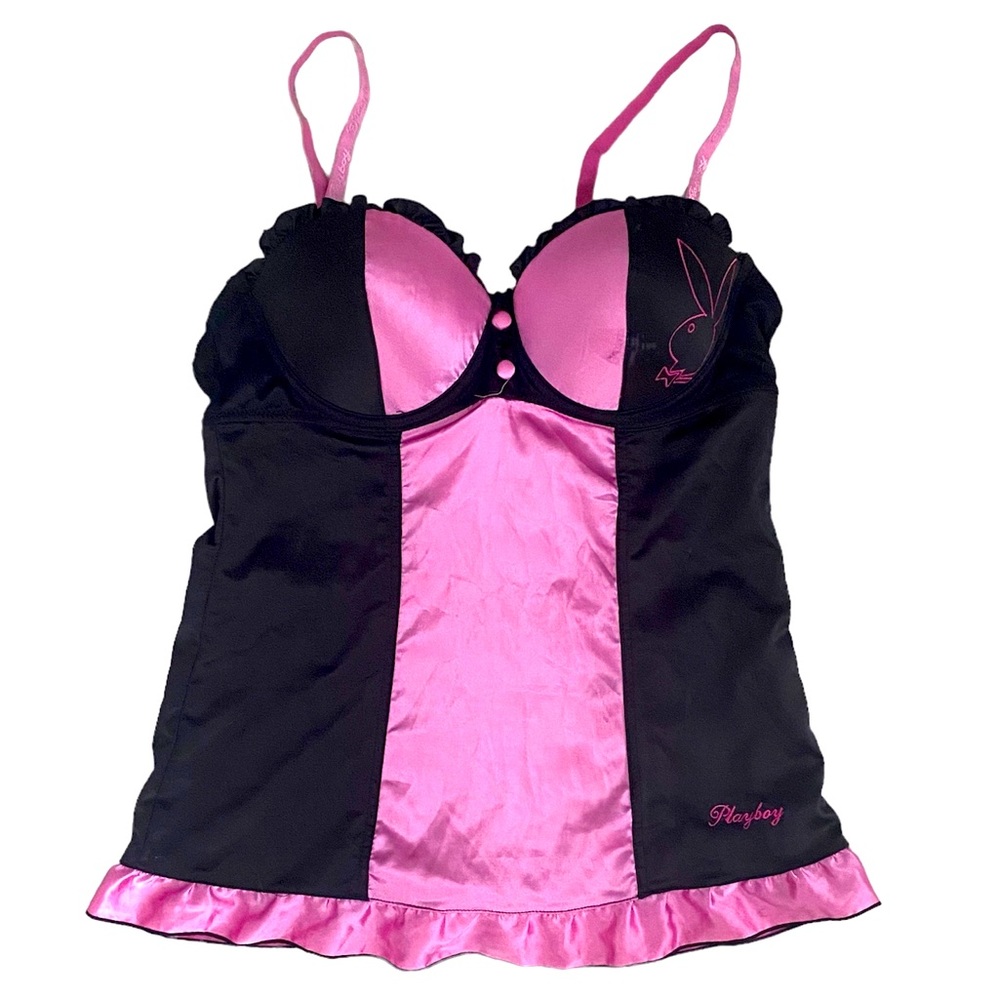 AUTHENTIC VINTAGE PLAYBOY BLACK AND PINK SILKY TEDDY SIZE MEDIUM